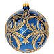 Blue Christmas ball in blown glass with gold glitter design 15 cm s3