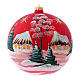 Weihnachtsbaumkugel aus mundgeblasenem Glas, Grundfarbe Rot, Motiv Winterdorf und Sterne, 200 mm s1