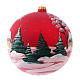 Weihnachtsbaumkugel aus mundgeblasenem Glas, Grundfarbe Rot, Motiv Winterdorf und Sterne, 200 mm s3