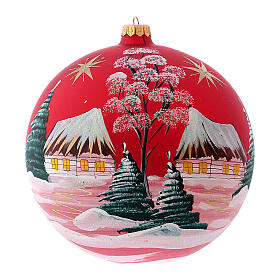 Red Christmas ball of blown glass village with comet 200 mm