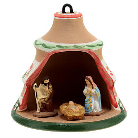 Pallina ceramica colorata Deruta stile country aperta natività decori azzurri 100 mm