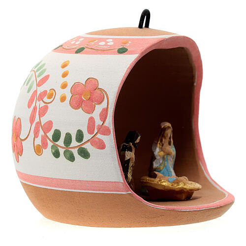 Ball with Holy Family and red design in terracotta 80 mm 3