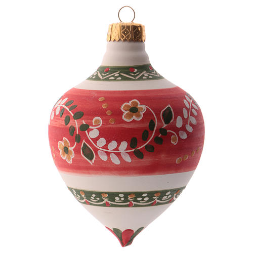 Boule pour sapin Noël rouge avec pointe 100 mm en céramique Deruta 2