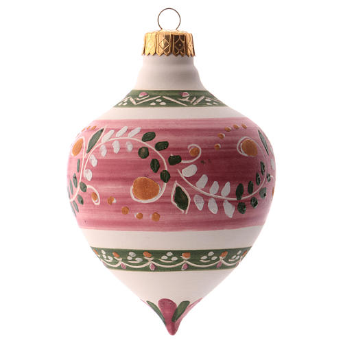 Bola para árbol Navidad rosa con punta 100 mm de cerámica Deruta 2