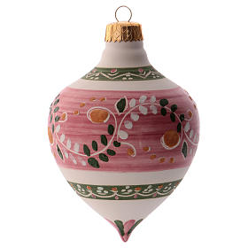 Boule pour sapin Noël rose avec pointe 100 mm en céramique Deruta
