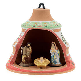 Pine-shaped Christmas tree ornament of Deruta painted ceramic with Holy Family 10x10x10 cm