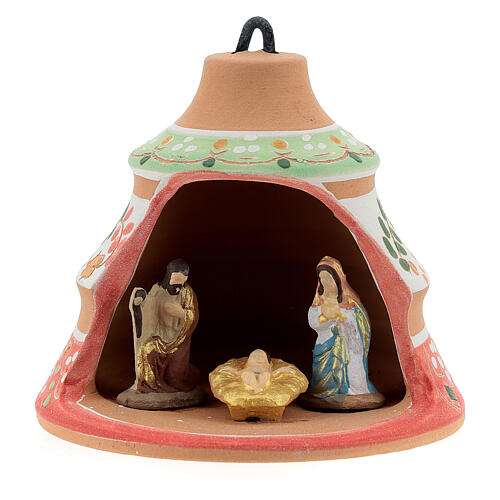 Pine-shaped Christmas tree ornament of Deruta painted ceramic with Holy Family 10x10x10 cm 1