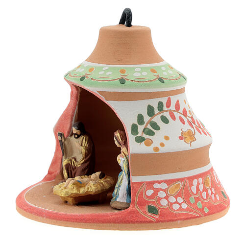 Cone ornament with Holy Family in terracotta 80 mm 2