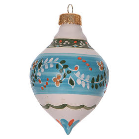 Boule à double pointe bleu clair pour Noël en terre cuite 120 mm