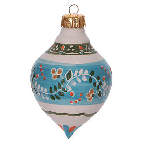 Light blue onion Christmas finial ornament in terracotta 12 cm