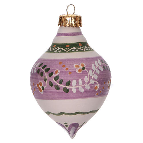 Weihnachtsbaumschmuck aus Terrakotta mit Doppel-Spitze, violette Verzierungen, 120 mm 1