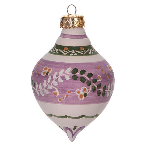 Weihnachtsbaumschmuck aus Terrakotta mit Doppel-Spitze, violette Verzierungen, 120 mm 2