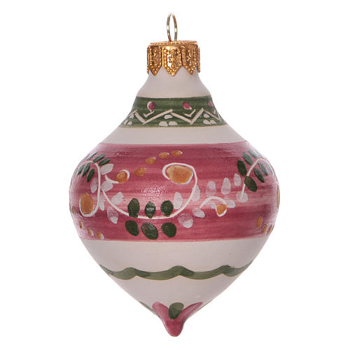 Weihnachtsbaumschmuck aus Terrakotta mit Doppel-Spitze, rosafarbene Verzierungen, 100 mm 1
