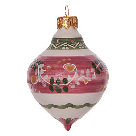 Boule à double pointe rose pour Noël en terre cuite 120 mm