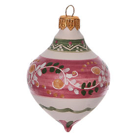 Boule à double pointe rose pour Noël en terre cuite 120 mm