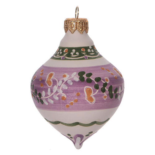 Bombka bożonarodzeniowa dwuostrzowa z terakoty Deruta – 60 mm, fioletowa 2