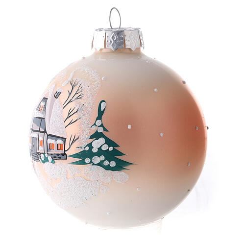 Weihnachtskugel, Grundton weiß, mit Winterlandschaft, 80 mm 3