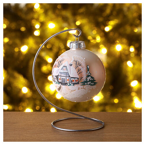 Blown glass Christmas ball with winter landscape 8 cm 2