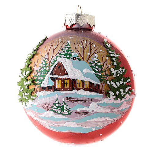 Red Christmas ball with snowy landscape 8 cm 1