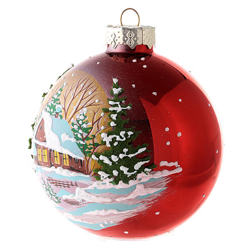 Red Christmas ball with snowy landscape 8 cm 3