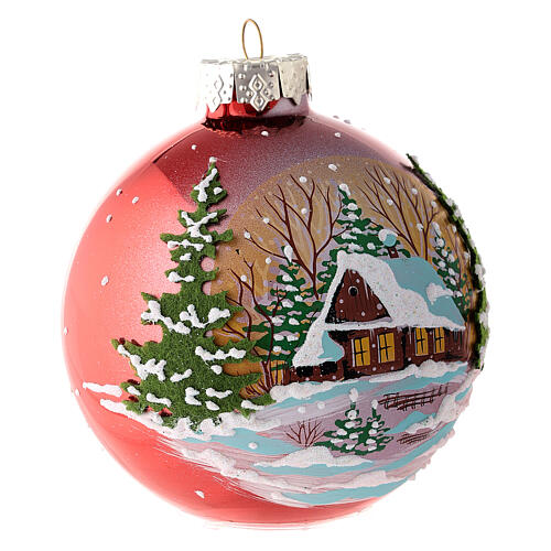 Red Christmas ball with snowy landscape 8 cm 4