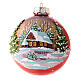 Red blown glass Christmas ball with winter landscape 8 cm s1