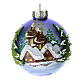 Blue blown glass Christmas ball with winter landscape 8 cm s1