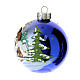 Blue blown glass Christmas ball with winter landscape 8 cm s2