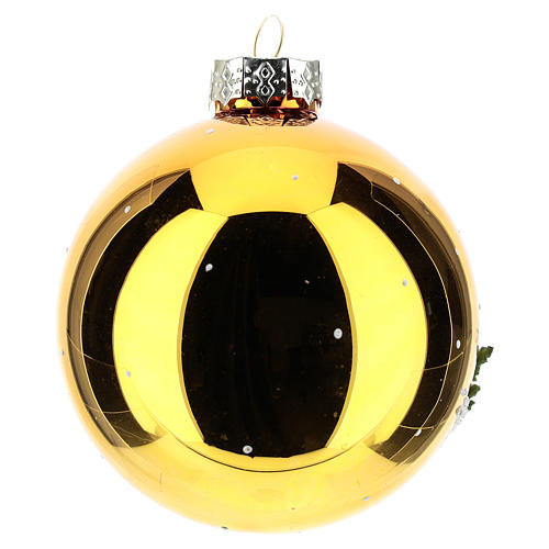 Gold ball with winter landscape 8 cm 3