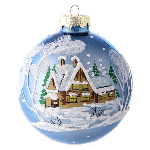 Blown glass christmas ball with landscape 8 cm 1