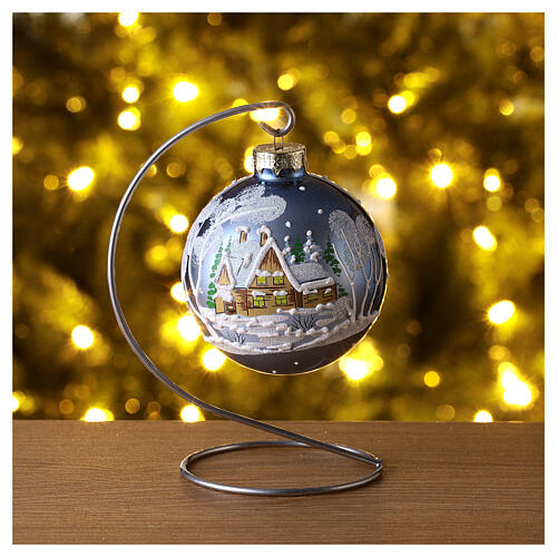 Blown glass christmas ball with landscape 8 cm 2