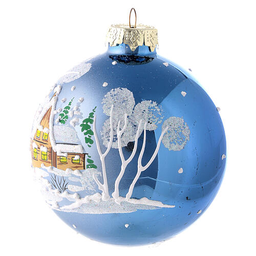 Blown glass christmas ball with landscape 8 cm 3