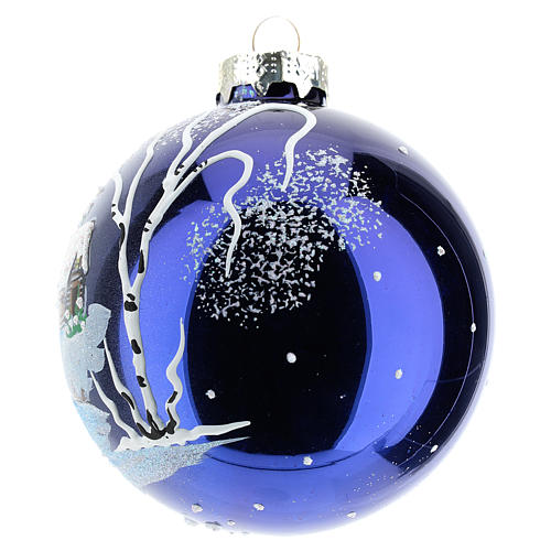Blown glass ball 8 cm with night landscape with snow 2