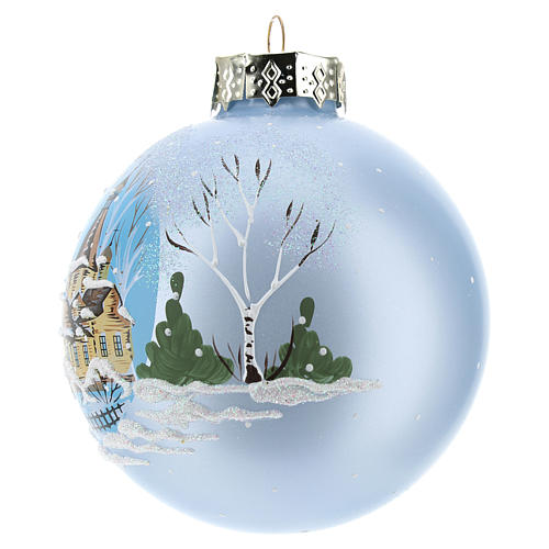 Weihnachtskugel, Grundton hellblau, Winterlandschaft, 80 mm 2
