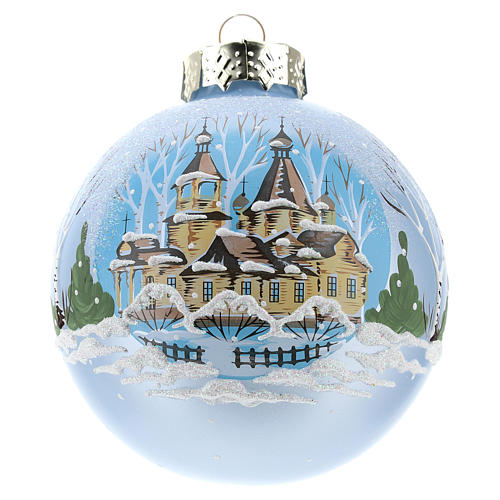 Bola para árvore de Natal azul com paisagem 80 mm 1