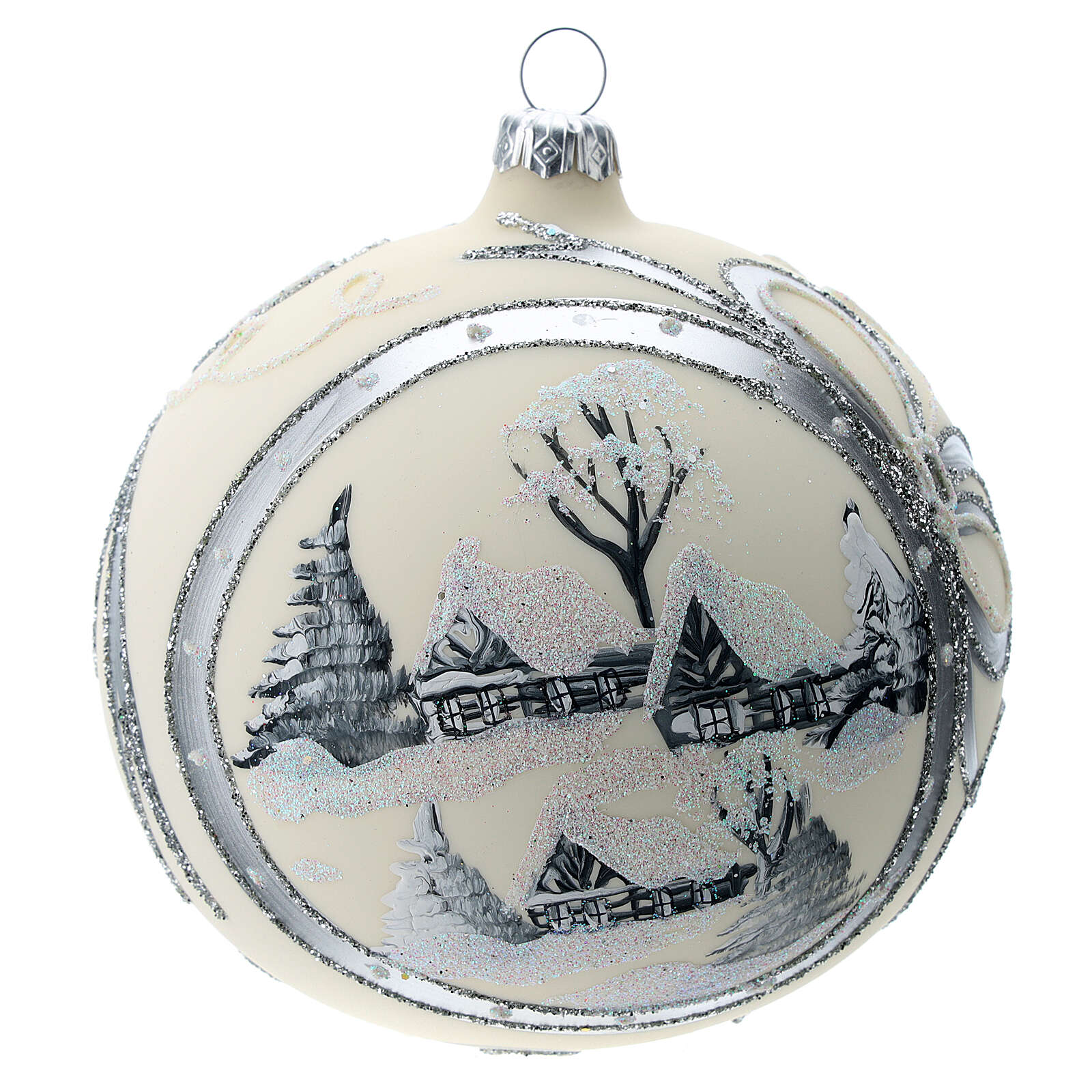 White Christmas tree ball 12 cm with snowy town online sales on