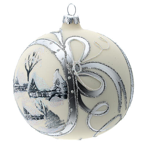 White Christmas tree ball 12 cm with snowy town 2