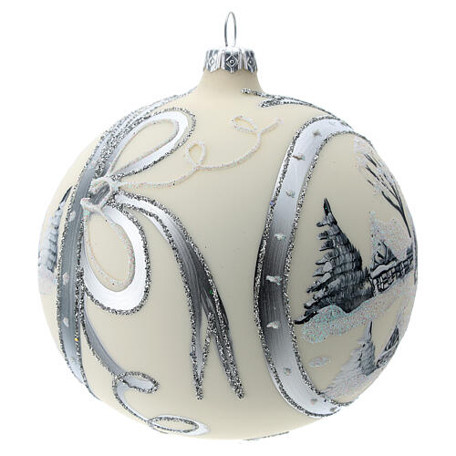 White Christmas tree ball 12 cm with snowy town 3