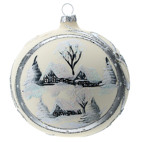 White Christmas tree ball 12 cm with snowy town 4