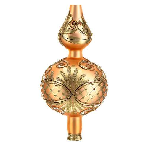 Gold coloured Christmas tree topper with golden decorations 2