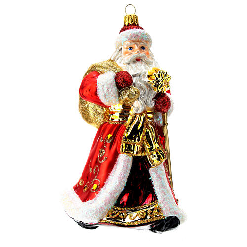 Blown glass Christmas ornament, Santa Claus red and gold 1