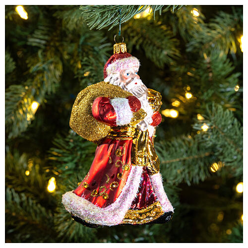 Papá Noel adorno para árbol vidrio soplado rojo y oro 2