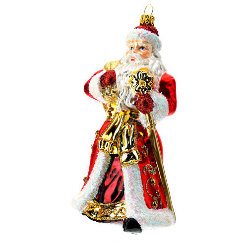 Papá Noel adorno para árbol vidrio soplado rojo y oro 3