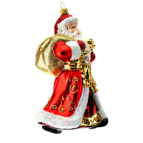 Papá Noel adorno para árbol vidrio soplado rojo y oro 4