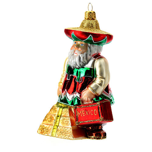 Blown glass Christmas ornament, Santa Claus in Mexico 3