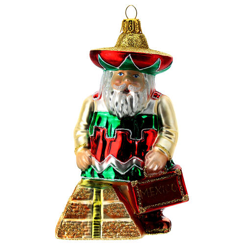 Père Noël mexicain décoration sapin Noël verre soufflé 1