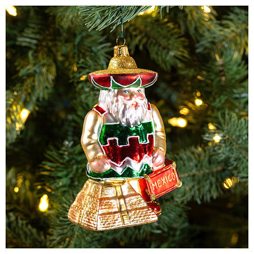 Père Noël mexicain décoration sapin Noël verre soufflé 2