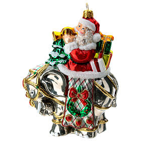 Blown glass Christmas ornament, Santa Claus on elephant