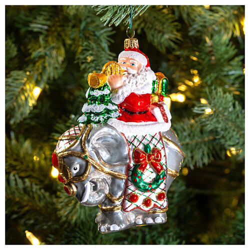 Blown glass Christmas ornament, Santa Claus on elephant 2