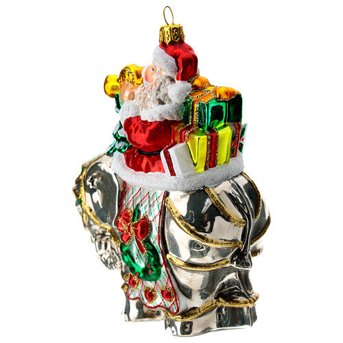 Blown glass Christmas ornament, Santa Claus on elephant 3
